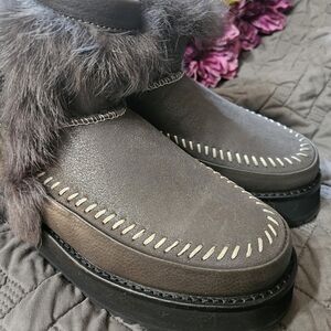 UGG Charcoal Gray Fur Platform Ankle Boots Womens Size 6 NEW